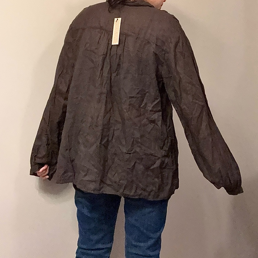 Women's Black Ruffled Button Down - Picture 2 of 3